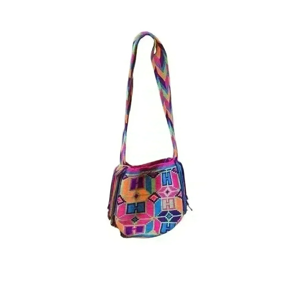 Handmade Handbags - Tribus Wayuu Bolso-Mochila bag purse sack pink green blue orange